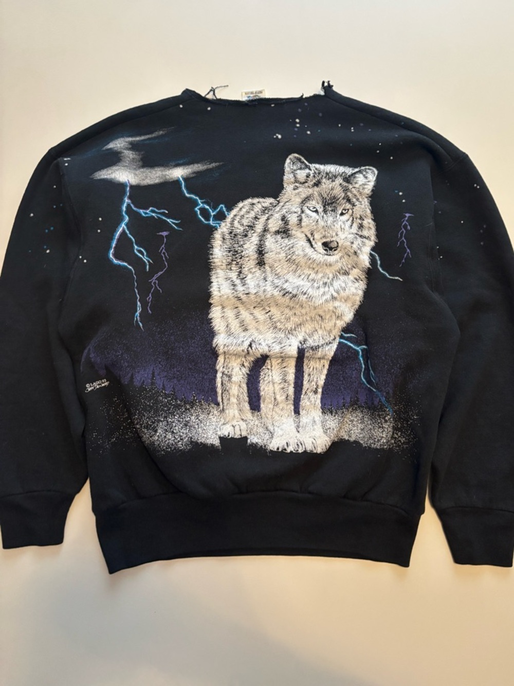 Vintage Lago 93 Jeff deweerd lighting wolf nature design crewneck (repaired neck